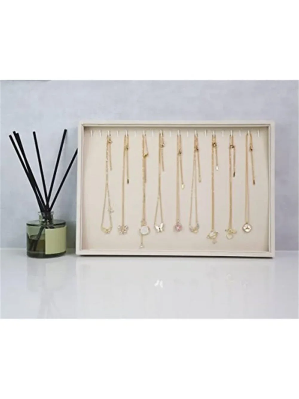 20 Hooks Velvet Necklace Organizer Tray, 13.8